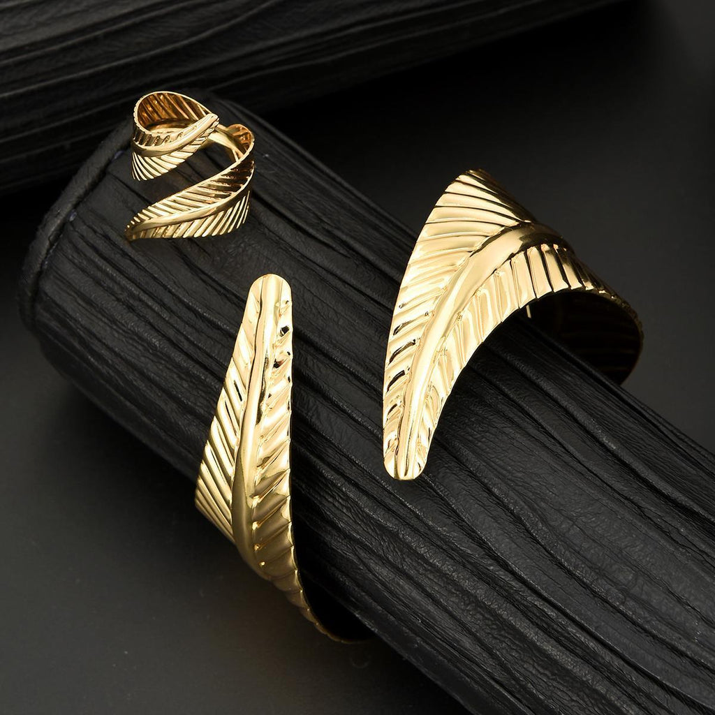Damen Armreif- und Ringset mit elegantem Blattdesign Shop Nory