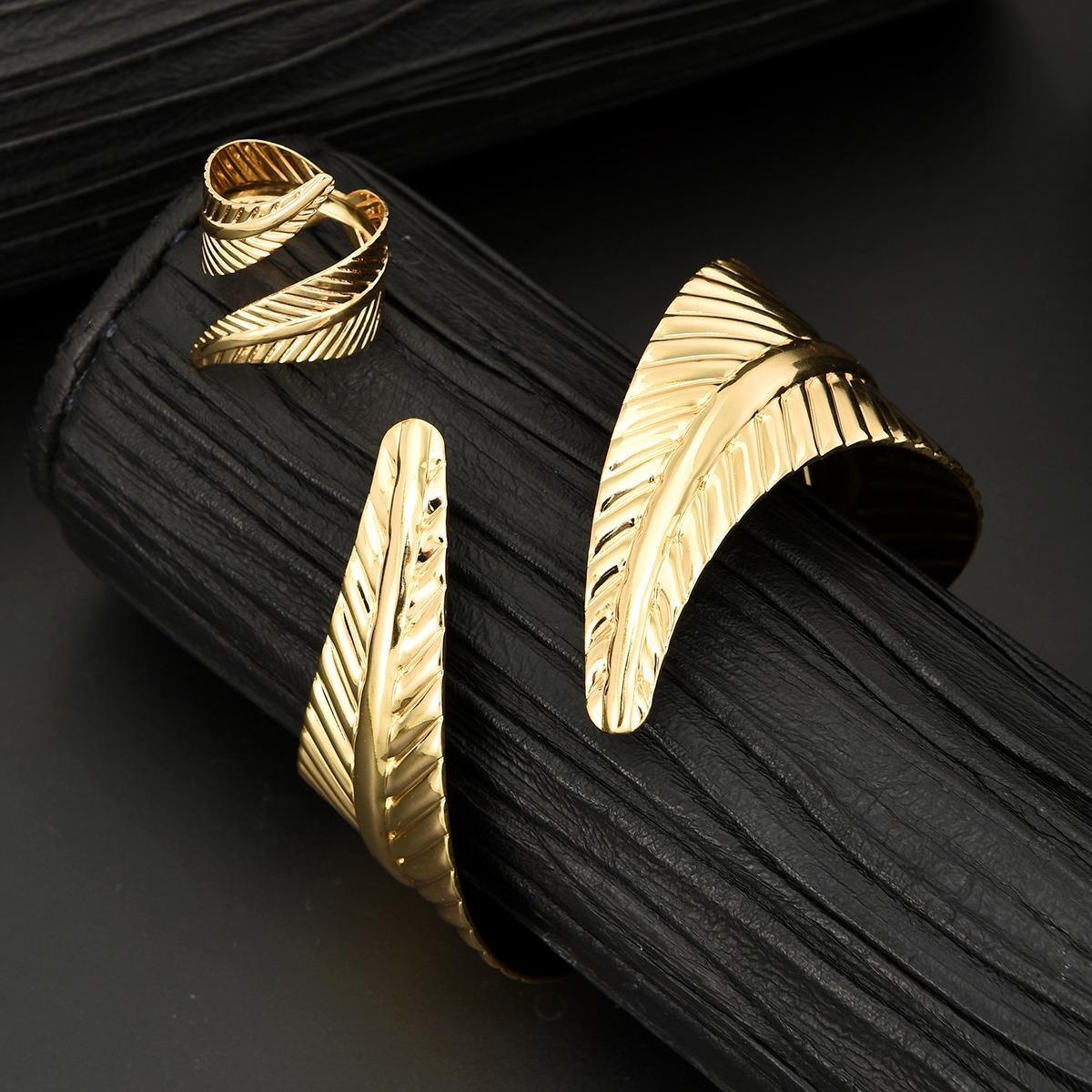Damen Armreif- und Ringset mit elegantem Blattdesign Shop Nory