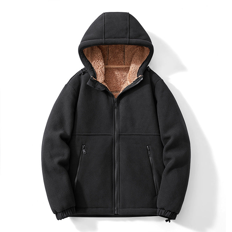 Herren Kapuzen-Fleecejacke mit Teddy-Innenfutter, durchgehendem Reißverschluss und winddichten Bündchen Shop Nory