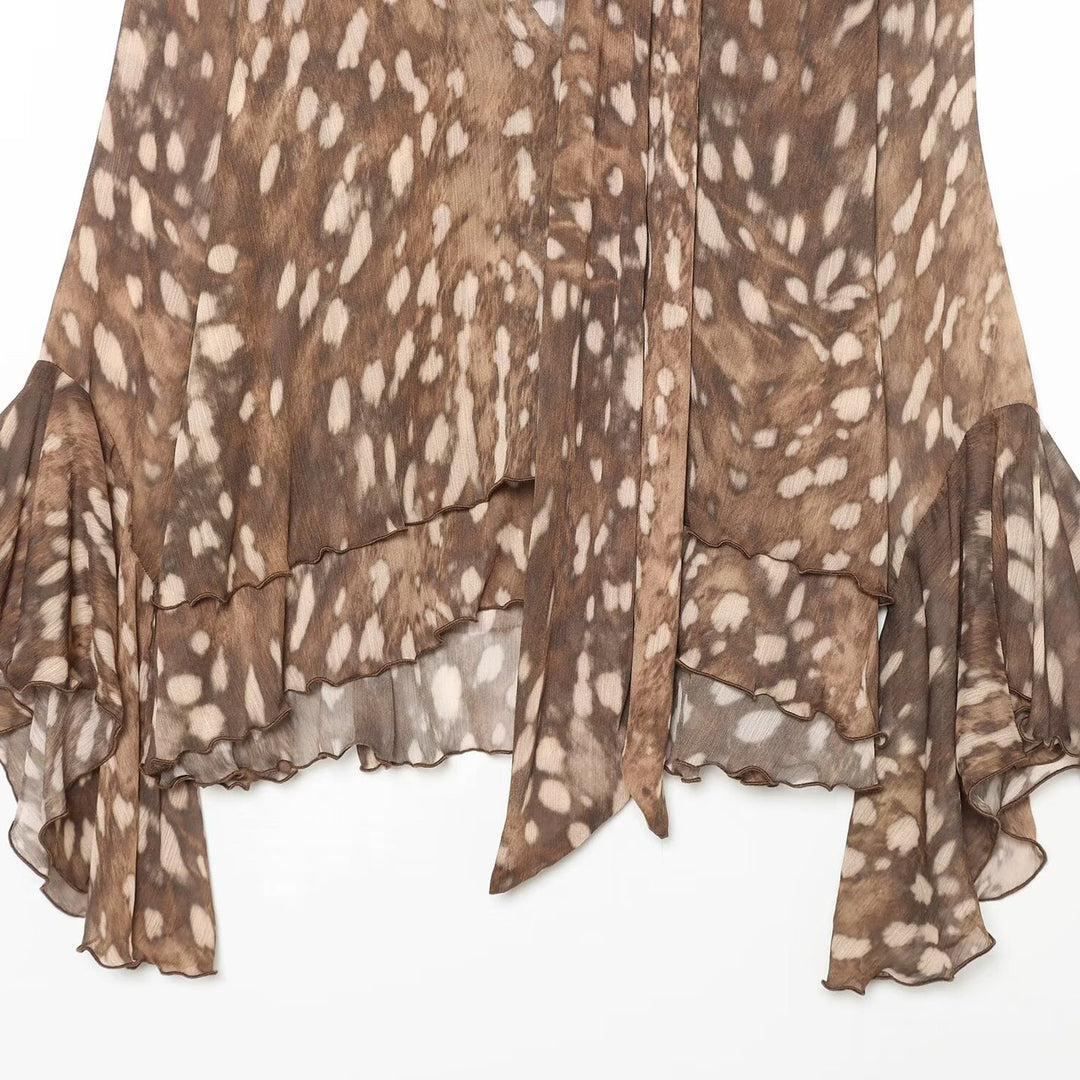 Damen Chiffon-Bluse mit Schluppe, V‑Ausschnitt und mehrlagigem Volantsaum Shop Nory