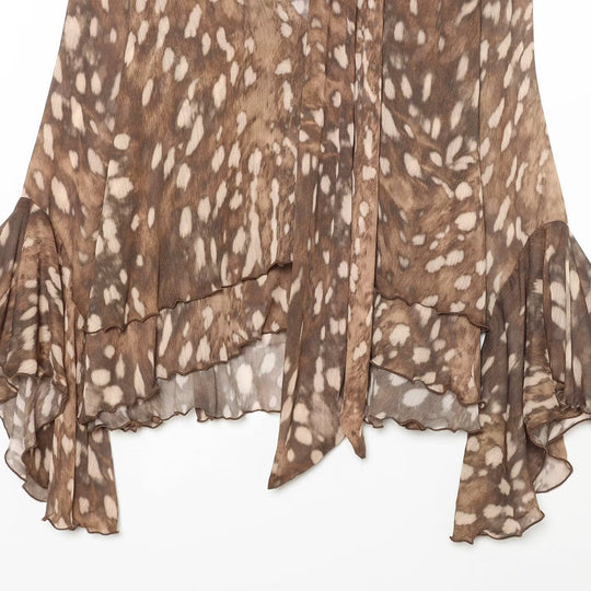 Damen Chiffon-Bluse mit Schluppe, V‑Ausschnitt und mehrlagigem Volantsaum Shop Nory