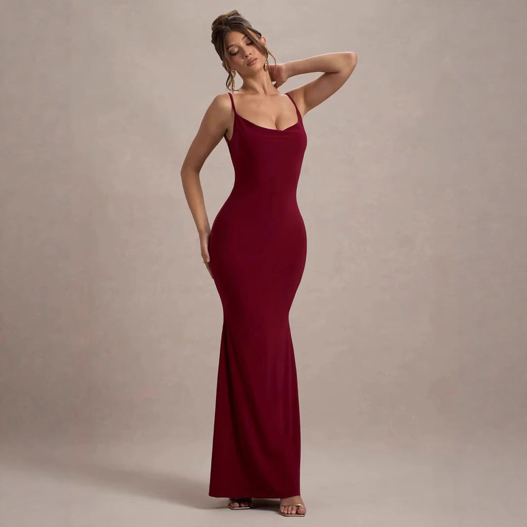 Damen Elegantes Maxikleid mit tiefem Rückenausschnitt und Spitzenakzenten