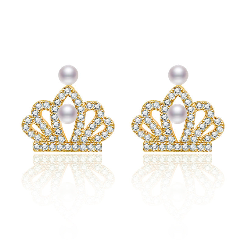 Damen Ohrstecker im eleganten Krönchen-Design mit funkelnden Zirkonia und edlen Perlen Shop Nory