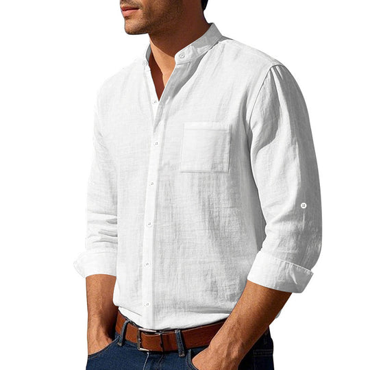 Herren nan leichtes Leinenhemd mit Stehkragen und aufgesetzter Brusttasche in regular Fit Shop Nory