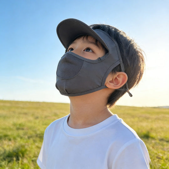 Unisex nan Kinder-Sonnenvisier mit integrierter atmungsaktiver Gesichtsmaske, verstellbarem Nackengurt und perforierter Kinnpartie  Shopnory