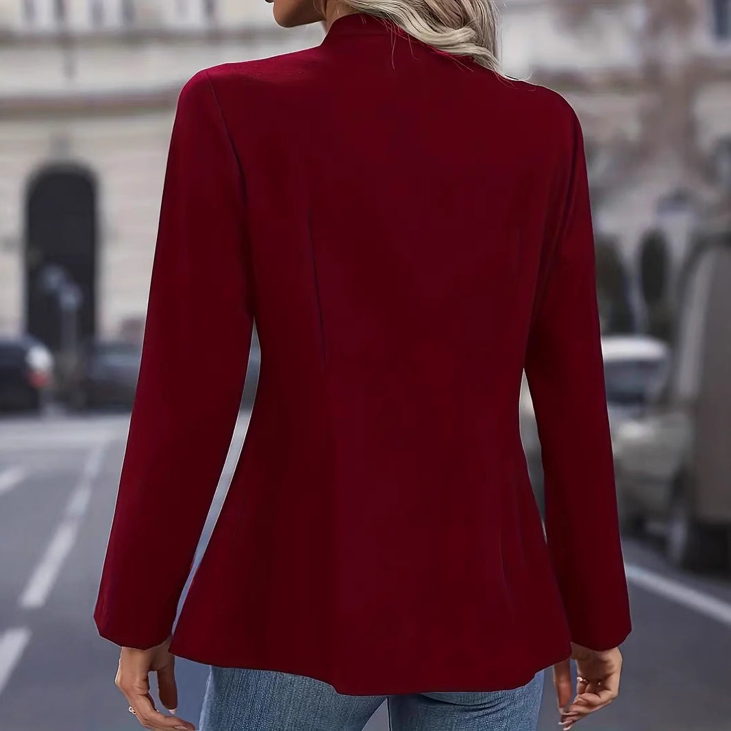 Damen nan taillierter Longblazer mit Stehkragen, dekorativer Metallknopfleiste und 3/4-Ärmeln Shop Nory