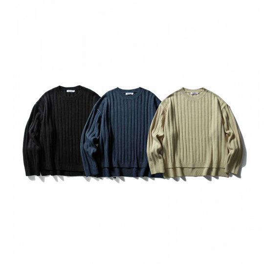 Unisex Grobgerippter Oversize-Strickpullover mit Rundhals und verlängertem Saum Shop Nory