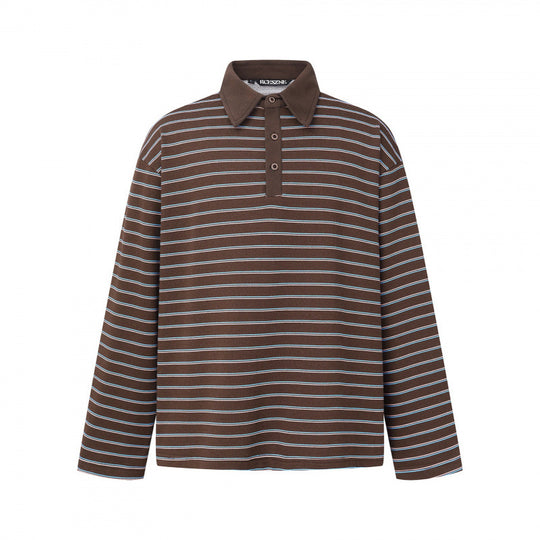 Unisex Langarm-Poloshirt im Oversize-Cut aus Baumwolljersey mit Streifen und Henley-Knopfleiste Shop Nory