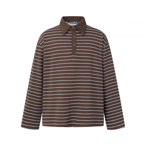 Unisex Langarm-Poloshirt im Oversize-Cut aus Baumwolljersey mit Streifen und Henley-Knopfleiste Shop Nory