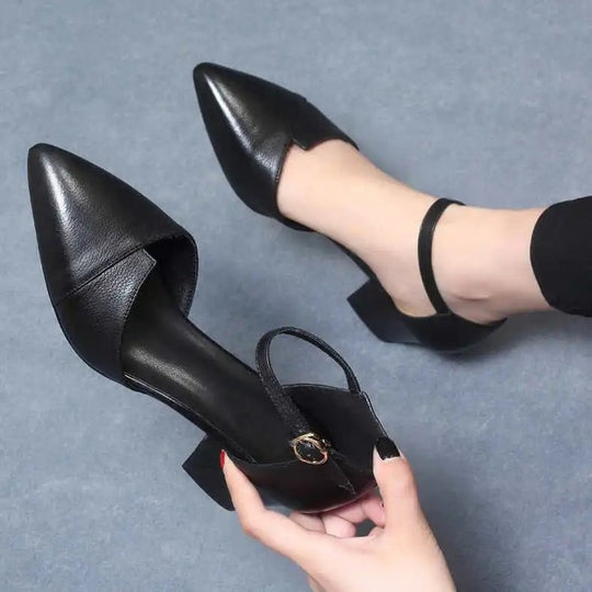 Damen elegante Halbschuhe mit modischer Schnallenverzierung und stabilen Blockabsatz