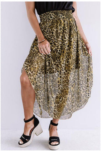 Damen Luftiger Maxirock mit asymmetrischem Saum im Leopardenmuster