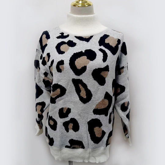 Damen Oversize Rollkragenpullover mit Leo-Jacquard und Rippbündchen Shop Nory
