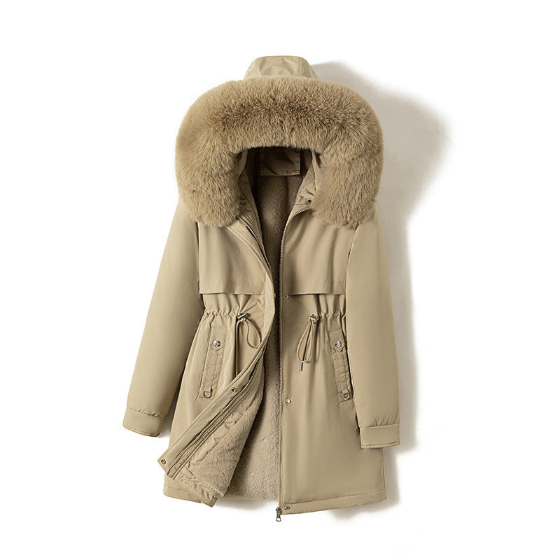 Damen nan moderner Thermoparka im Clean‑Look mit Oversize‑Fellkapuze, innenweichem Teddyfutter und verstellbarer Taille Shop Nory