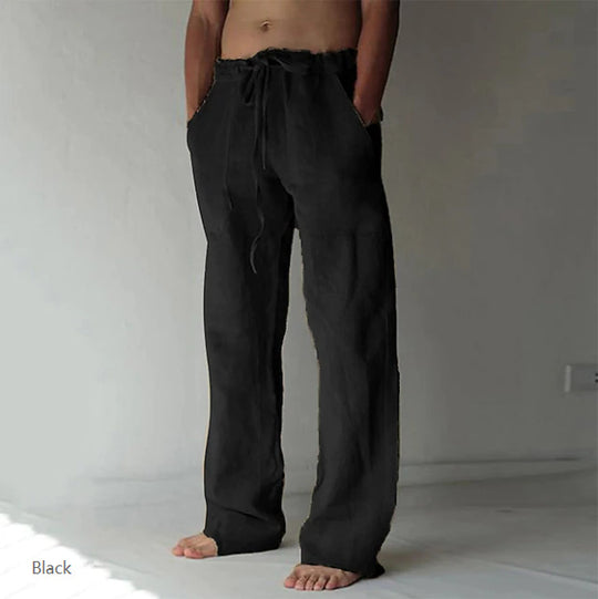 Herren Leinenhose mit weitem Schnitt Kordelzug und Seitentaschen Shop Nory