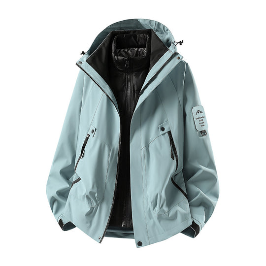 Herren Zwei-in-eins Wetterschutzjacke mit abnehmbarer Steppweste und verstellbarer Kapuze Shop Nory