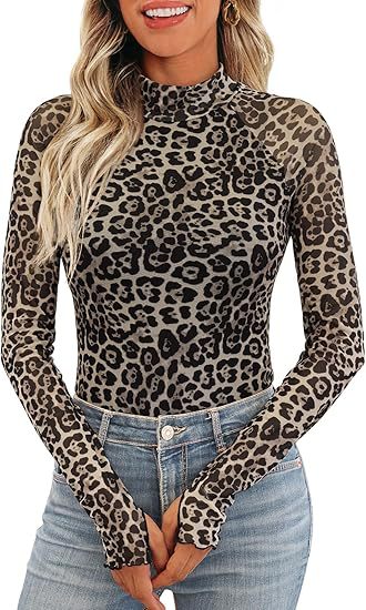 Damen Transparentes Mesh-Longsleeve mit Blumenprint und Stehkragen Shop Nory