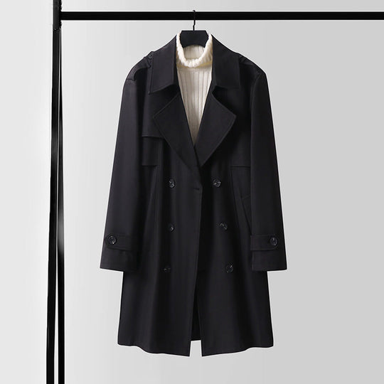 Damen Doppelreihiger Kurztrenchcoat aus leichtem Wollmix mit soften Fall und Schulterklappen Shop Nory