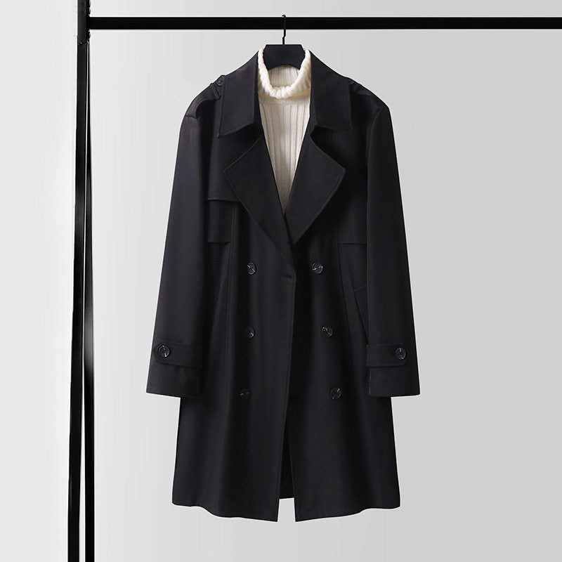 Damen Doppelreihiger Trenchcoat mit weitem Schalkragen und Epauletten Shop Nory