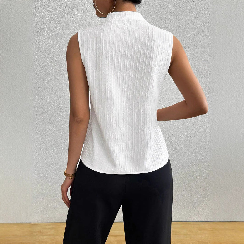 Damen Elegantes Top mit Stehkragen und feinen Plisseefalten