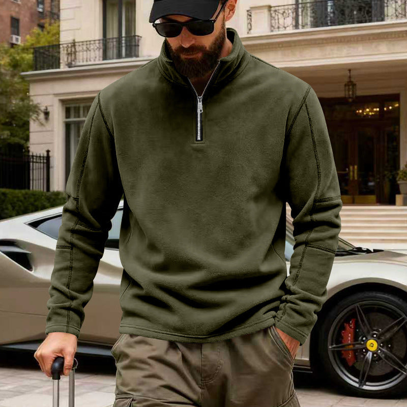Herren nan leichter Fleece-Pullover mit halbem Reißverschluss und Stehkragen