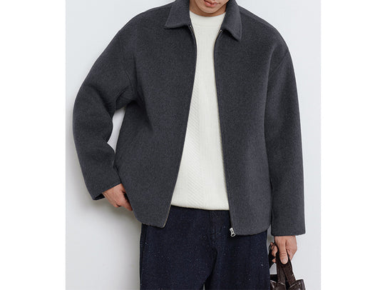 Herren Kurzgeschnittene Wollmix Übergangsjacke mit Reißverschluss und Hemdkragen Shop Nory