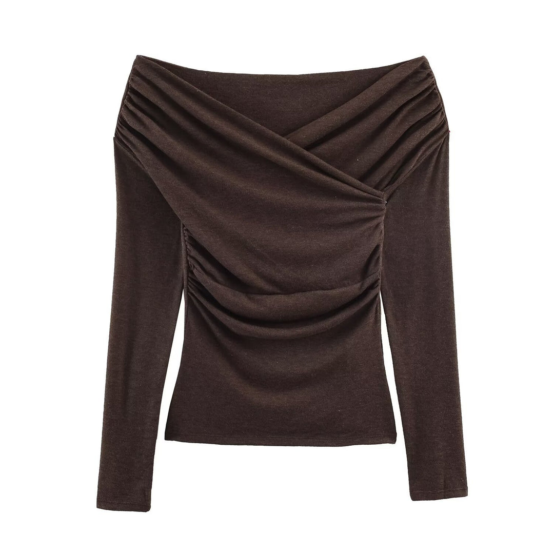 Damen Schulterfreies gerafftes Langarmtop mit Wickel‑Drapierung Shop Nory