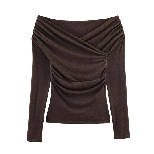 Damen Schulterfreies gerafftes Langarmtop mit Wickel‑Drapierung Shop Nory