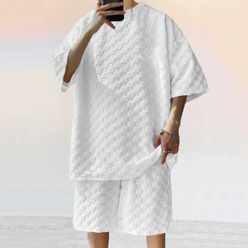 Herren lässiges Set aus strukturiertem Oberteil und Shorts