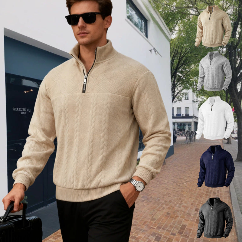 Herren Grobstrick-Halbzip-Pullover mit Zopfmuster und Stehkragen Shop Nory