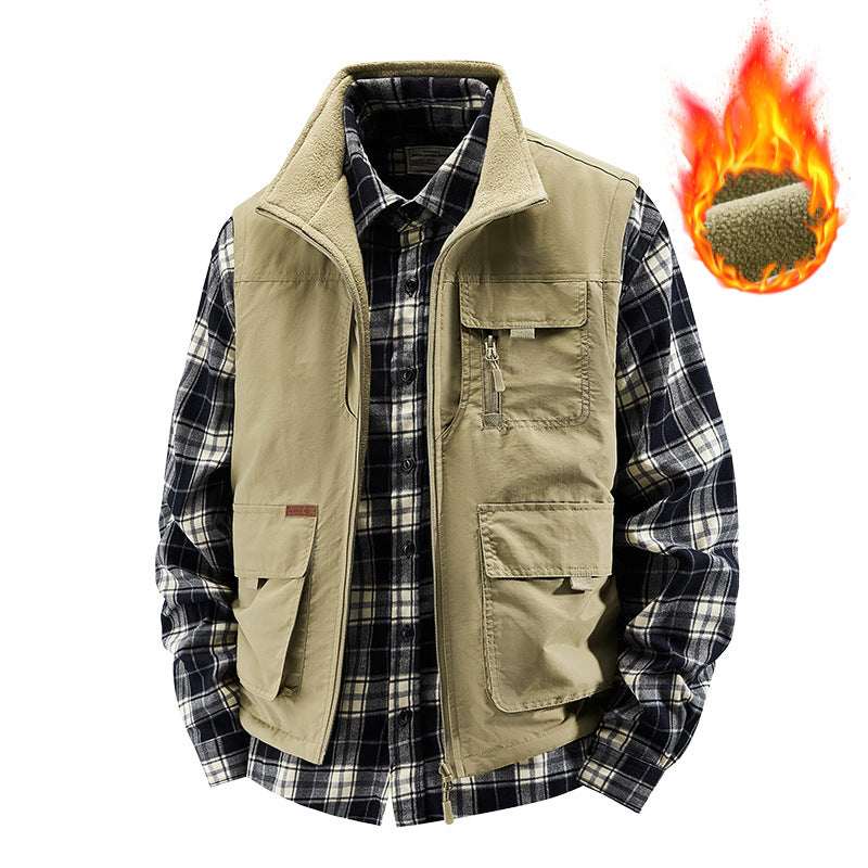 Herren Isolierte Outdoor-Arbeitweste mit hochschließendem Kragen, Fleece-Innenfutter und vielseitigen Organizer‑Taschen Shop Nory