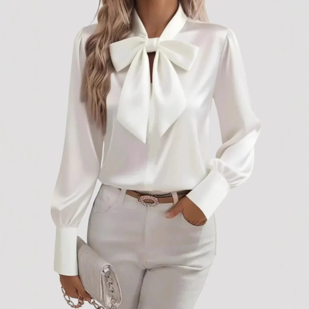 Damen elegante Bluse mit Schleifenkragen