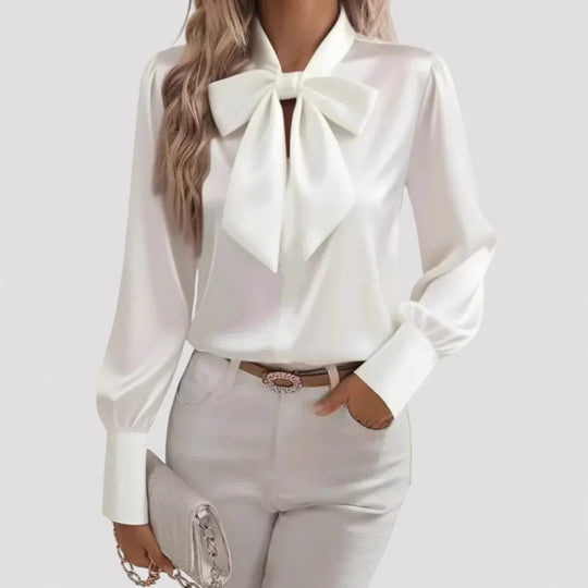 Damen elegante Bluse mit Schleifenkragen
