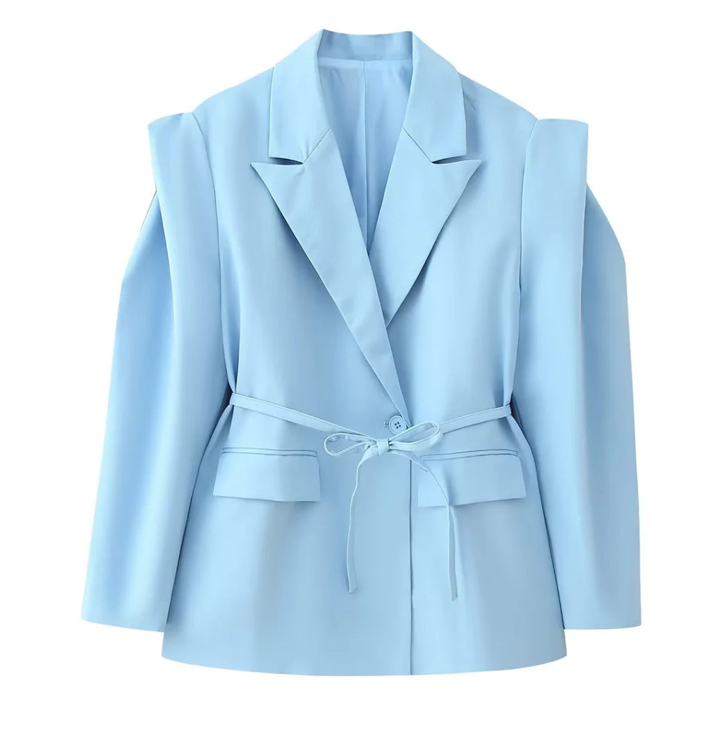 Damen Blazer mit Schulter-Cutouts, Taillengürtel und Ein-Knopf-Verschluss Shop Nory