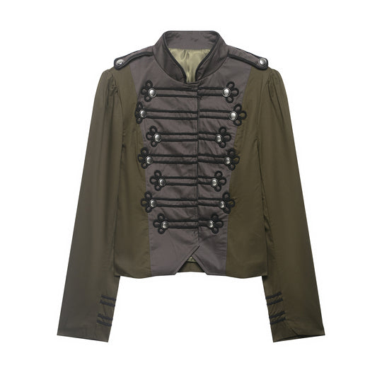 Damen Kurzjacke im Militärstil mit Stehkragen, Zierfrosch und Epauletten Shop Nory