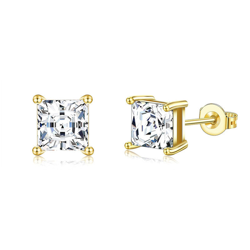 Quadratische Princess Schliff Ohrstecker Aus Sterlingsilber mit Funkelnden Zirkonia Steckverschluss