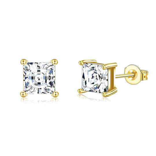 Quadratische Princess Schliff Ohrstecker Aus Sterlingsilber mit Funkelnden Zirkonia Steckverschluss