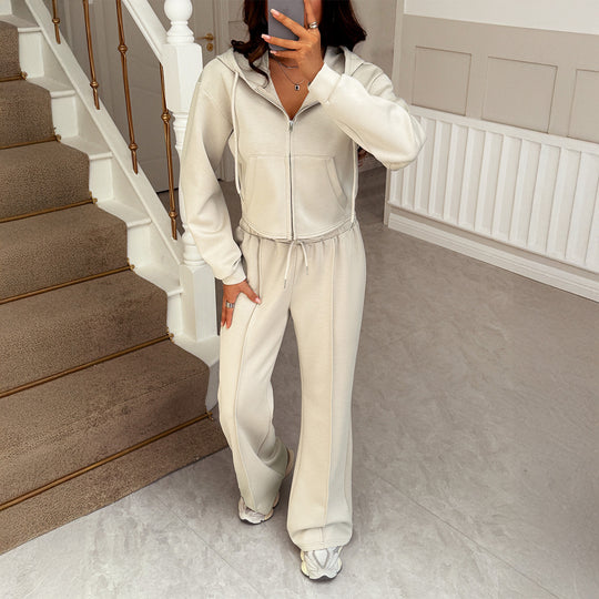 Damen nan cropped Kapuzen-Sweatjacke mit Tunnelzug und hochgeschnittener Palazzo-Hose Shop Nory