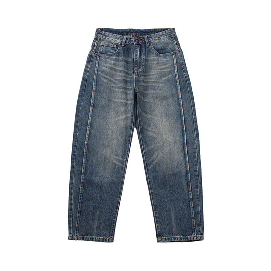 Damen High‑Waist Relaxed-Fit Jeans mit markanter Mittelnaht und Used‑Waschung Shop Nory