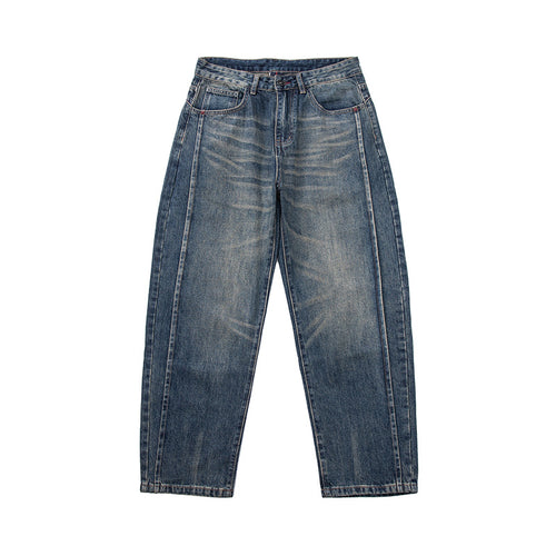 Damen High‑Waist Relaxed-Fit Jeans mit markanter Mittelnaht und Used‑Waschung Shop Nory