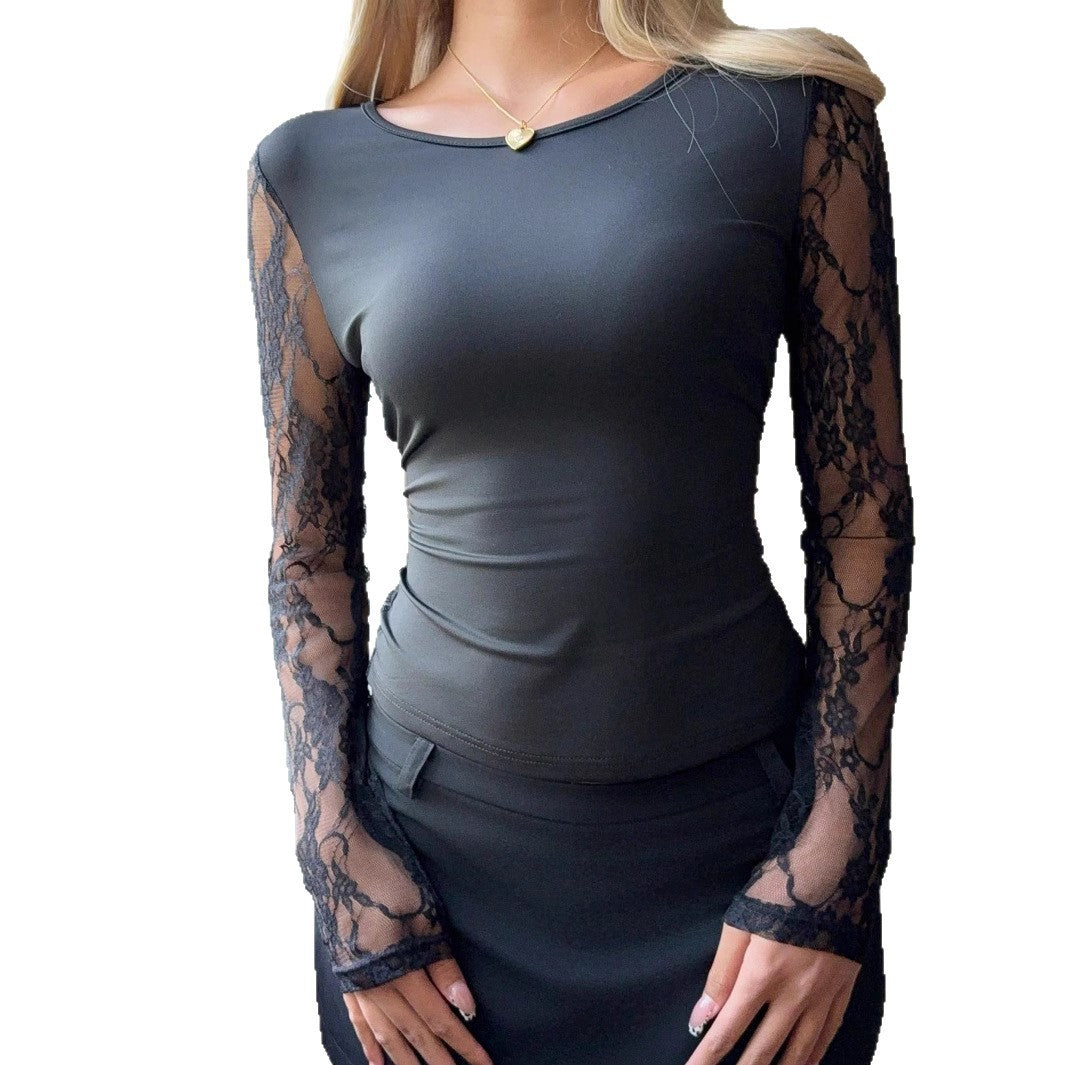 Damen Langarmshirt mit Spitzenärmeln