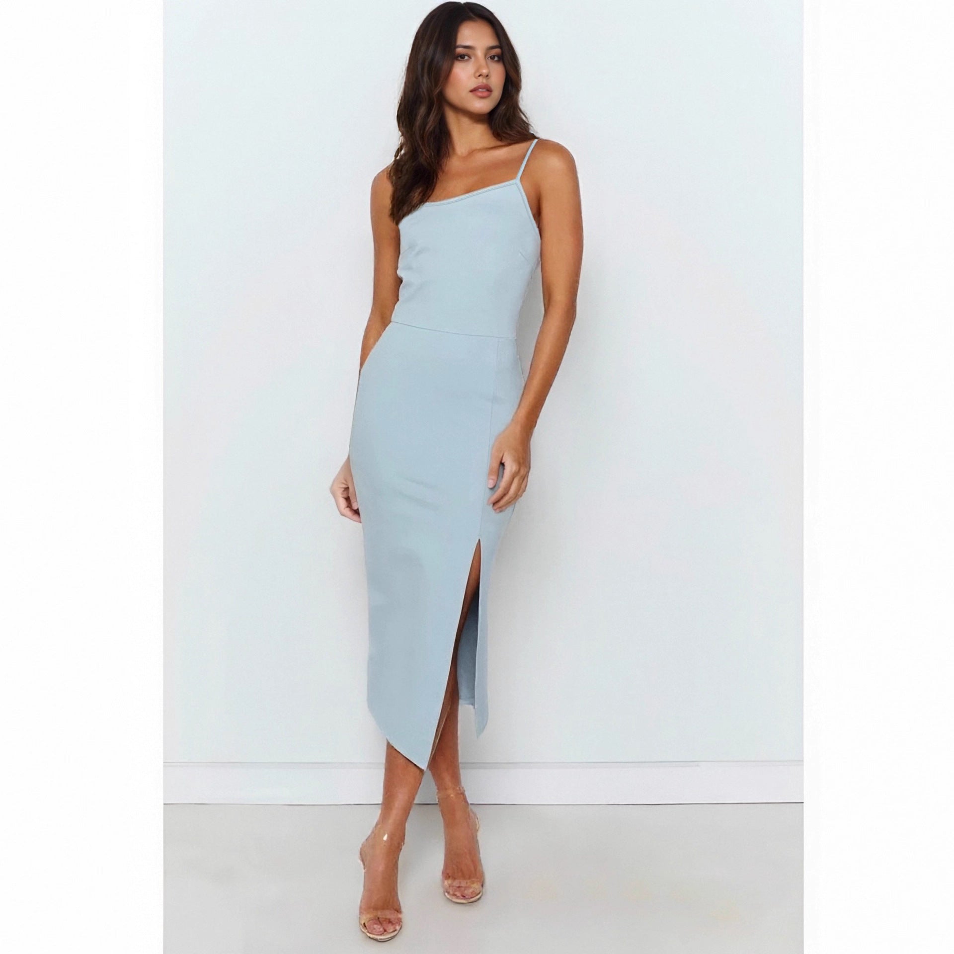 Damen Elegantes Midi-Kleid mit asymmetrischem Saum und Schlitz