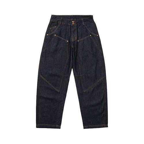 Damen High‑Waist kurzgeschnittene Jeans mit weitem Bein, Einsatznähten und Utility‑Taschen Shop Nory