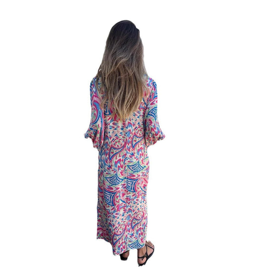 Damen Langarmkleid mit V-Ausschnitt und praktischen Taschen Shopnory