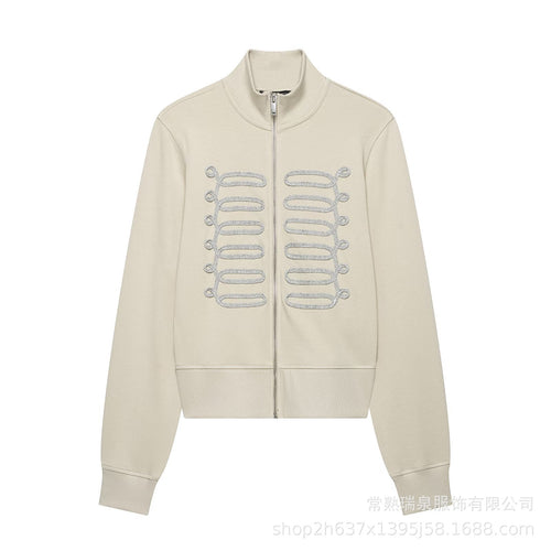Damen Zip‑Jacke im Military‑Inspirierten Look mit Stehkragen und Zierpaspel Shop Nory