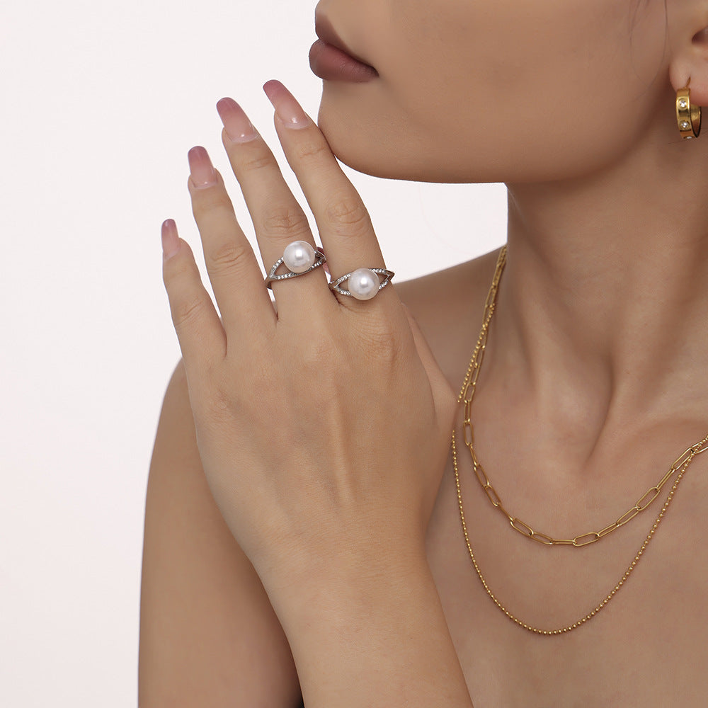 Damenring mit Imitationsperle und Zirkon in elegantem Design Shop Nory