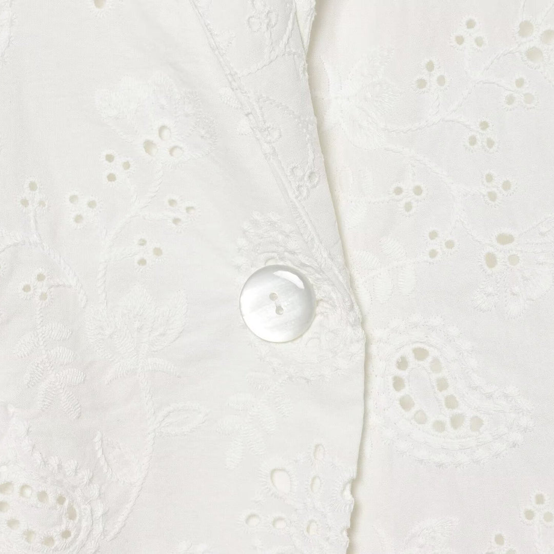Damen Leichter Broderie-Anglaise-Blazer mit Schalkragen und Lochstickerei Shop Nory