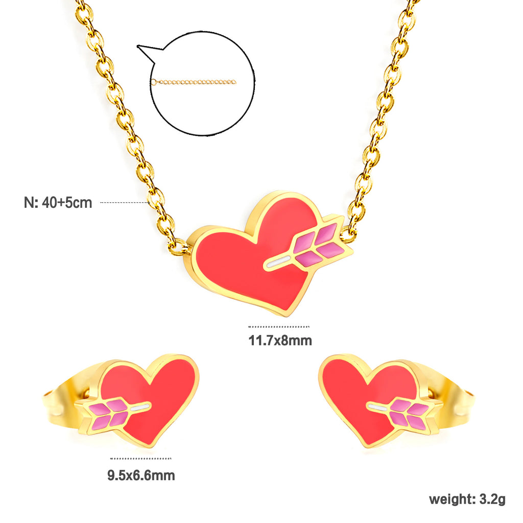 Damen Schmuckset mit rotem Herzanhänger und passenden Ohrsteckern Shop Nory