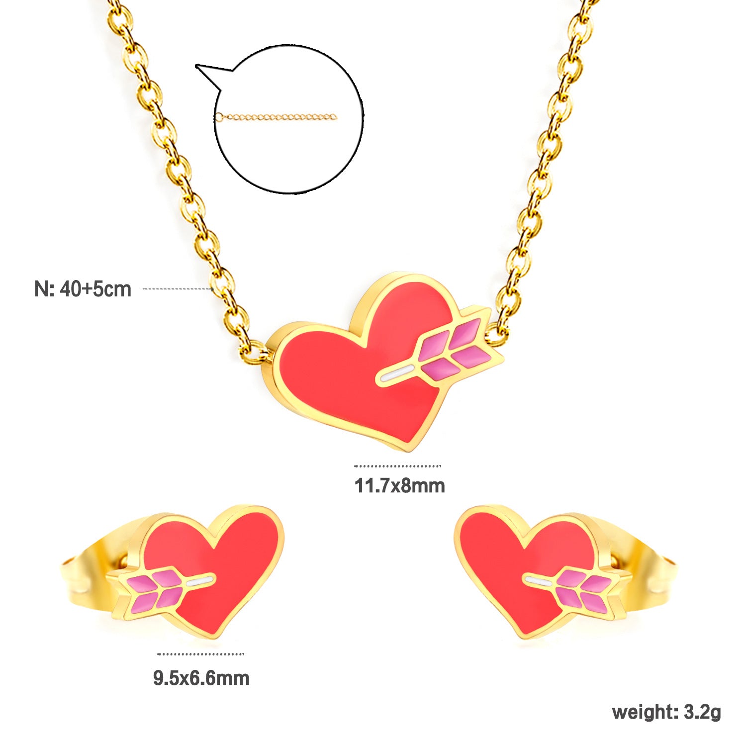 Damen Schmuckset mit rotem Herzanhänger und passenden Ohrsteckern Shop Nory