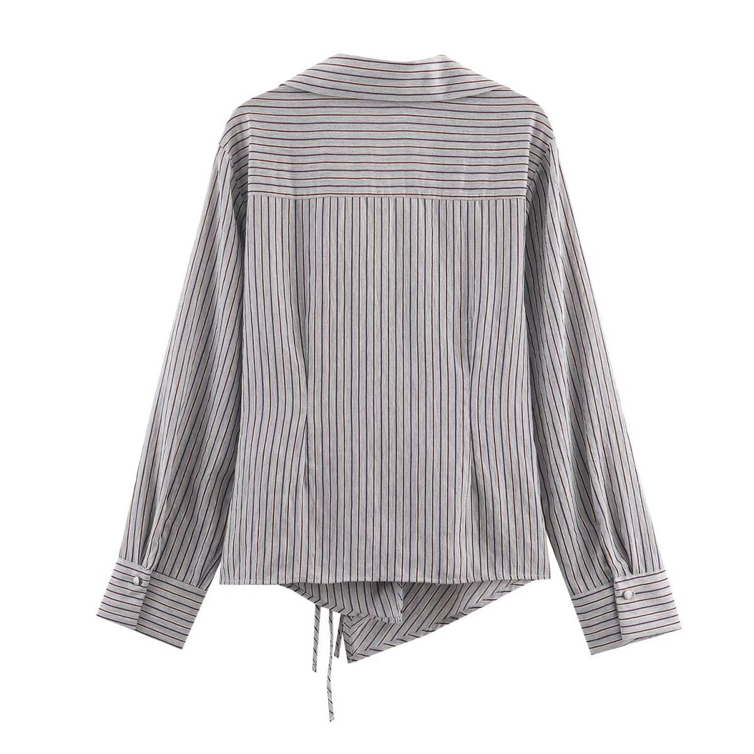 Damen Asymmetrische Wickelbluse mit Hemdkragen, seitlicher Schnürung und langen Manschettenärmeln Shop Nory
