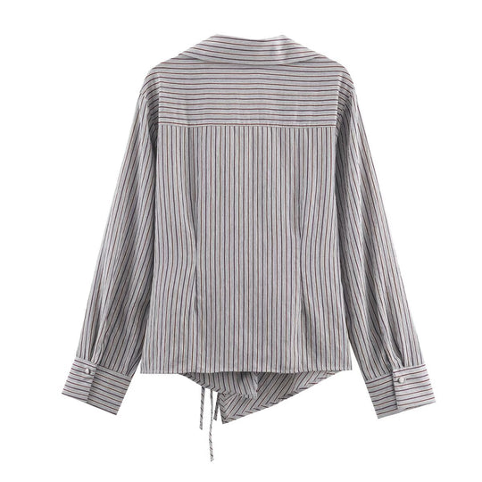 Damen Asymmetrische Wickelbluse mit Hemdkragen, seitlicher Schnürung und langen Manschettenärmeln Shop Nory